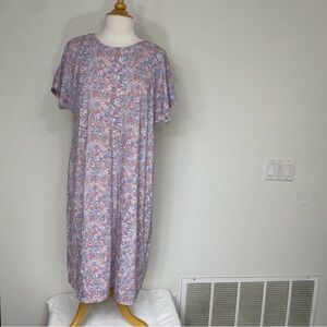 Vintage Women Lavender Floral Cottagecore Short Sleeve T-Shirt Midi Dress Size L